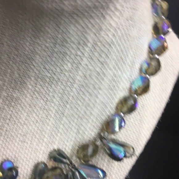 Iridescent Chunky Statement Necklace Faceted Green Blue Purple Silver Lobster - Picture 4 of 7
